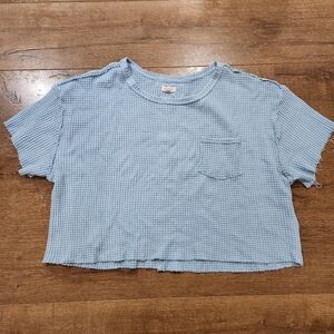 Pilcro Women's Blue Comfy Waffle Knit Boxy Crop Top Small Cottagecore Hippie